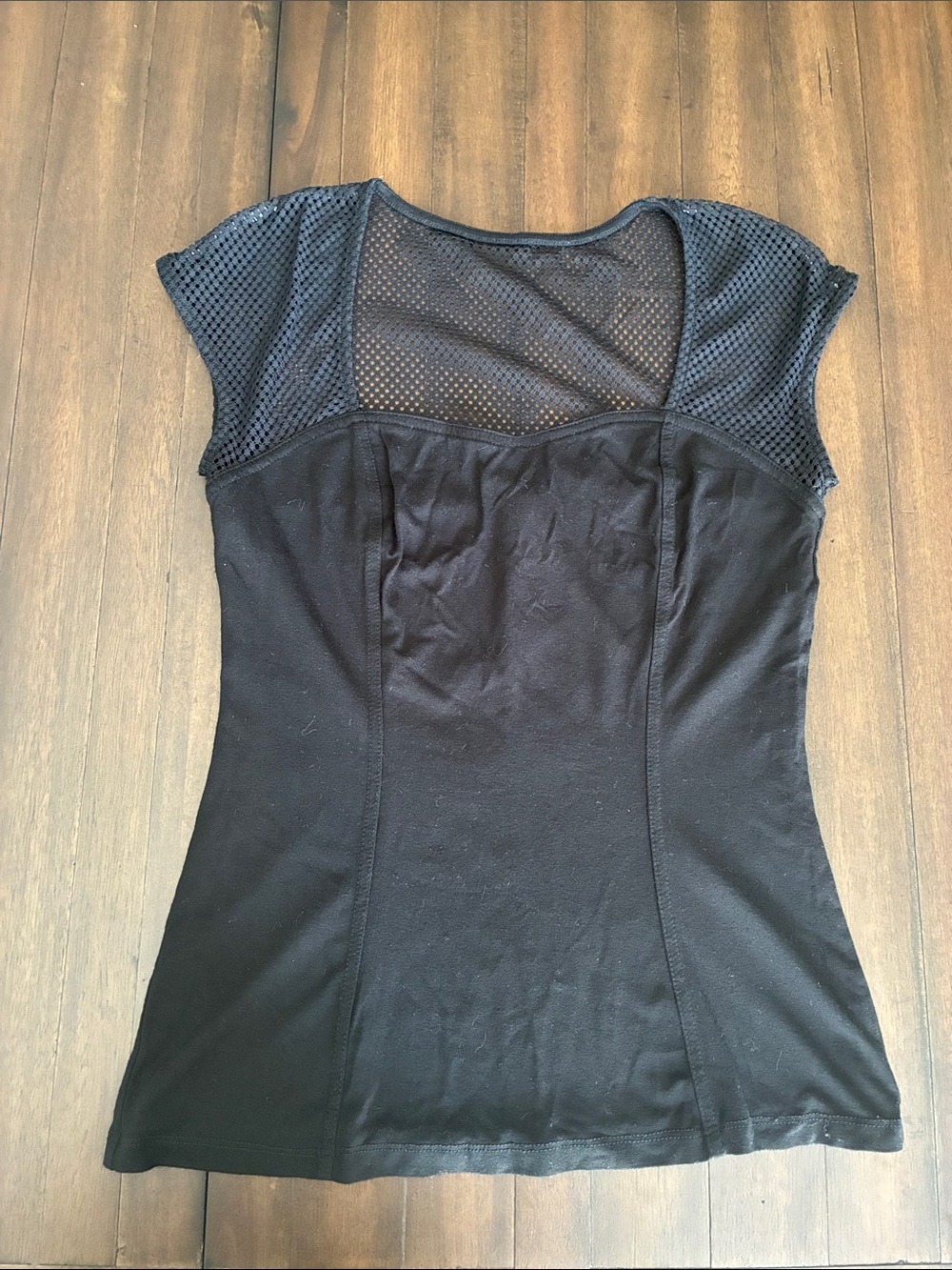Cache Black Short-Sleeve Mesh Yoke Tee
